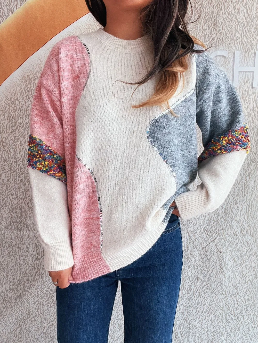 Color Block Dropped Shoulder Sweater, image 3