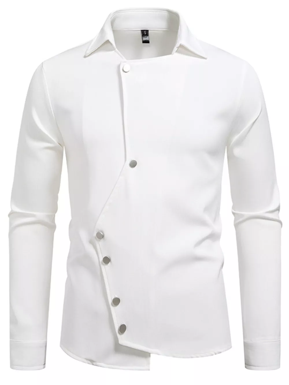 Men's Asymmetrical Button-Down Long Sleeve Shirt, image 4