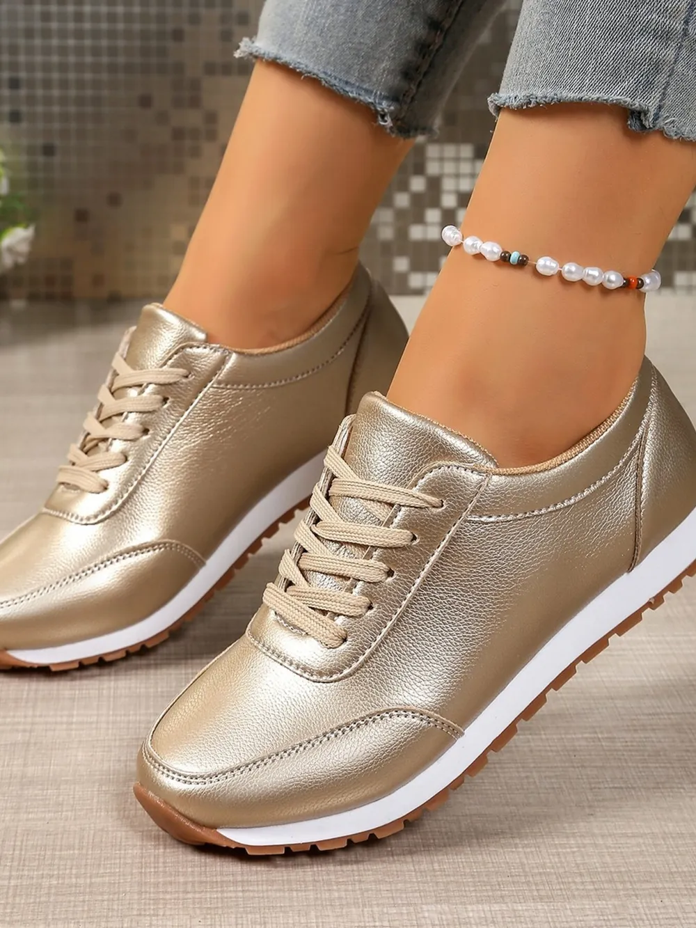 Round Toe Lace-Up Sneakers, image 3