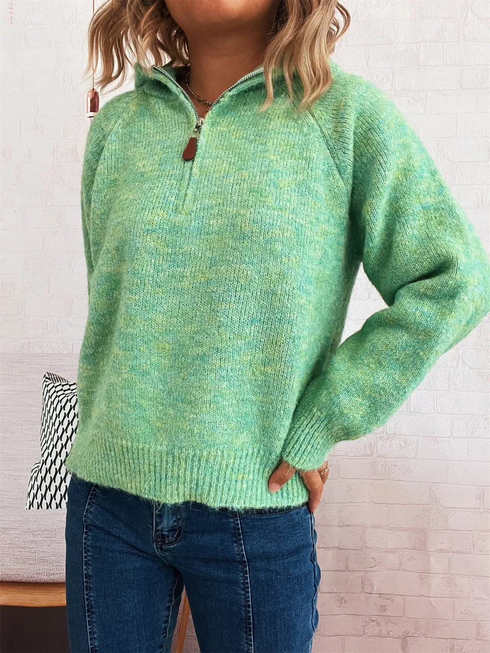 Quarter Zip Ribbed Hem Sweater, image 23