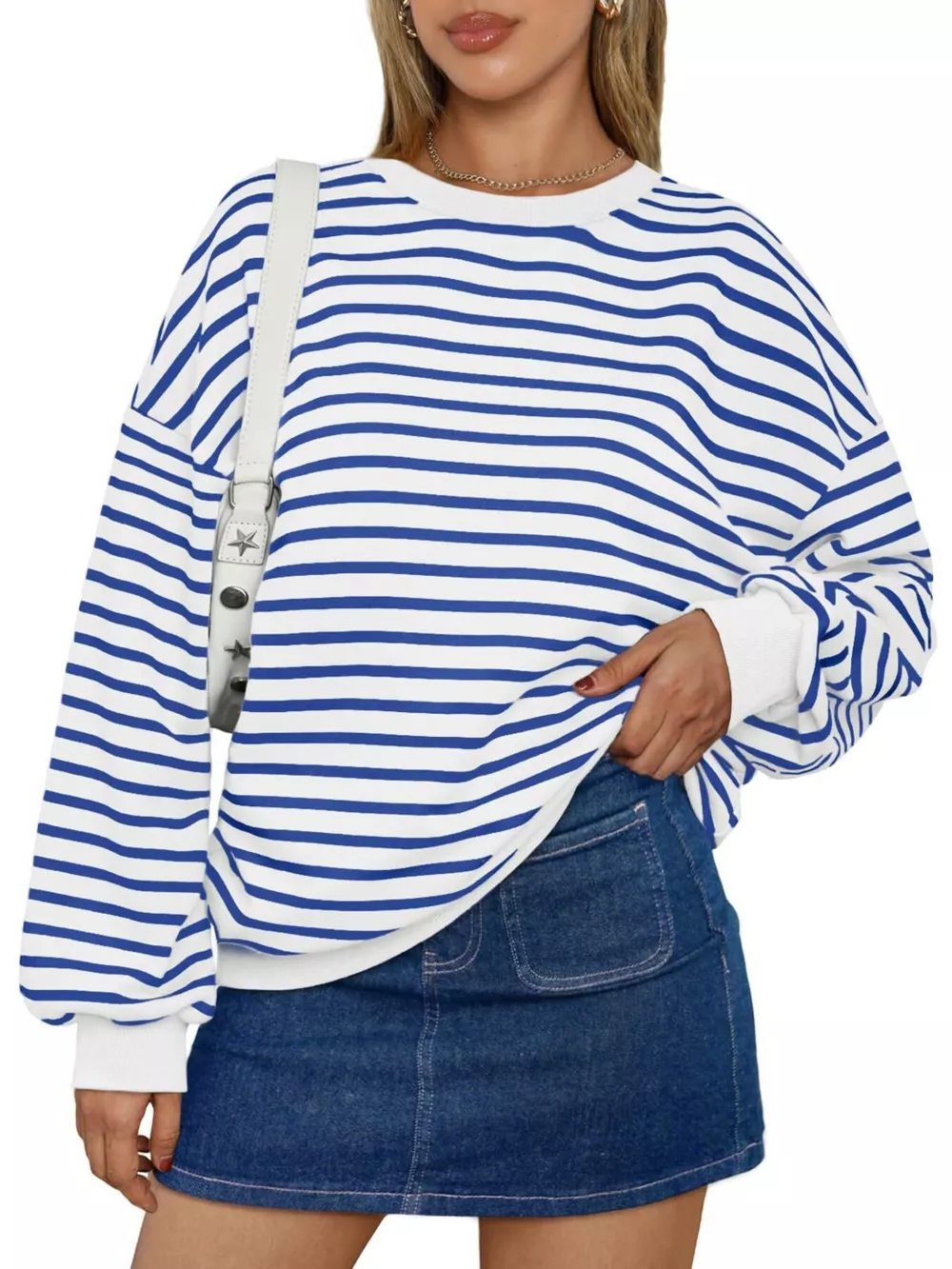 Striped Round Neck Oversized Casual Sweatshirt, image 20