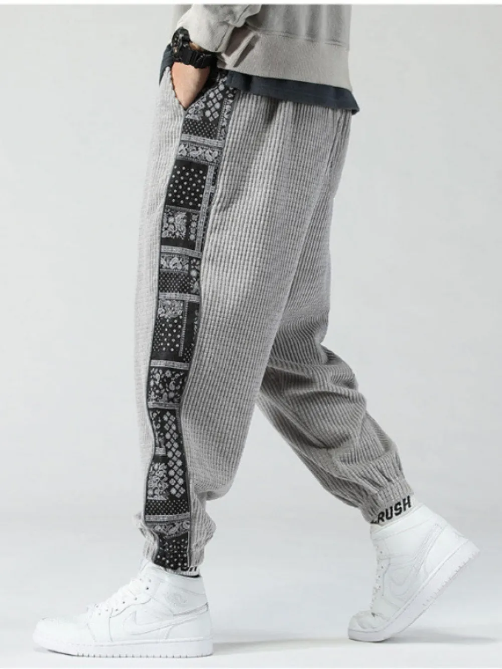 Men's Plus Size Drawstring Contrast Panel Joggers, image 2