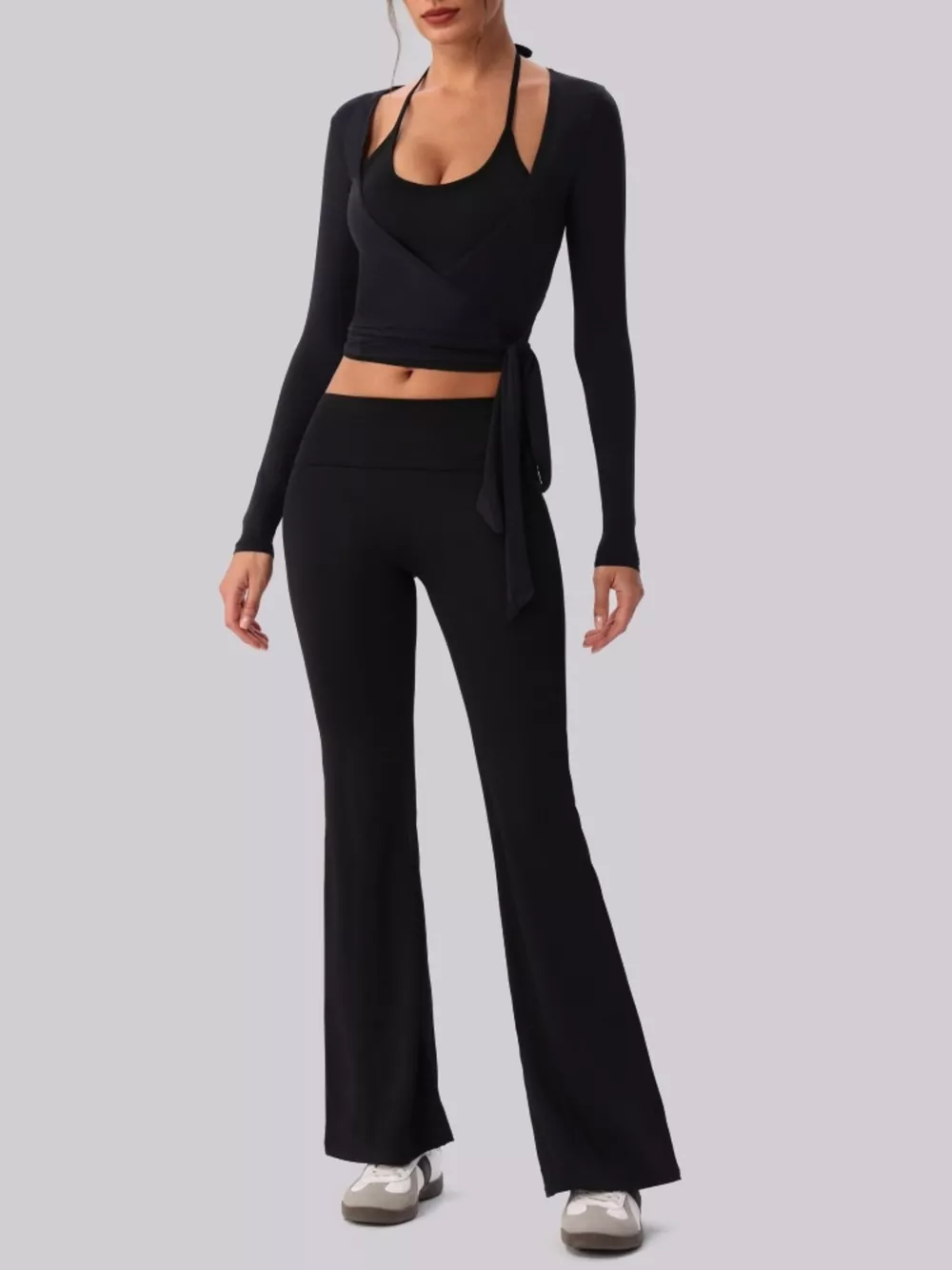Halter Neck Cami and Flare Leggings Active Set, image 3