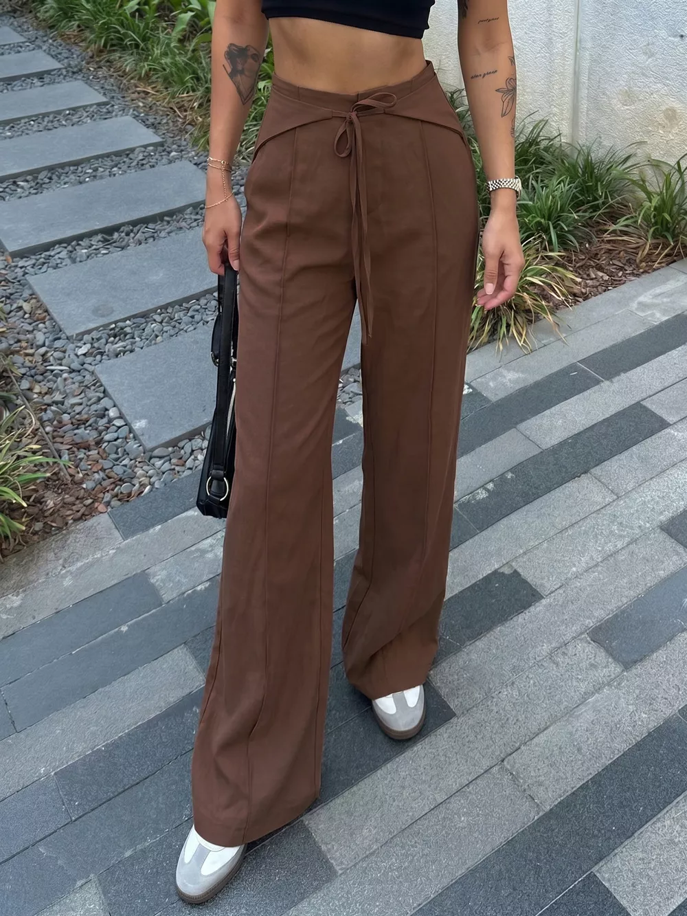 High-Waisted Wide-Leg Drawstring Pants, image 2