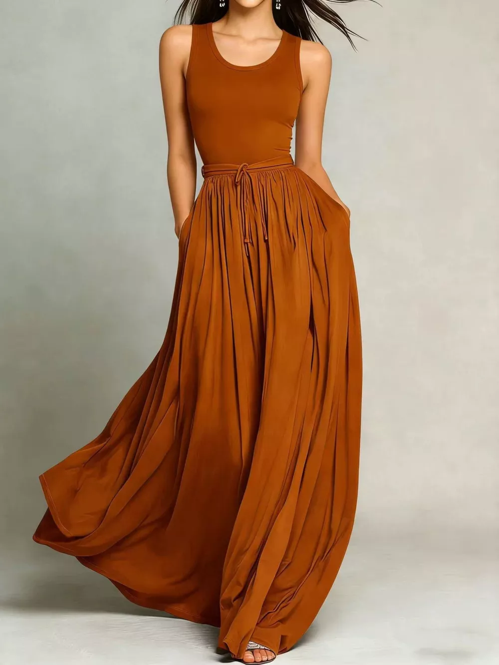 Sleeveless Solid Color Maxi Dress, image 2