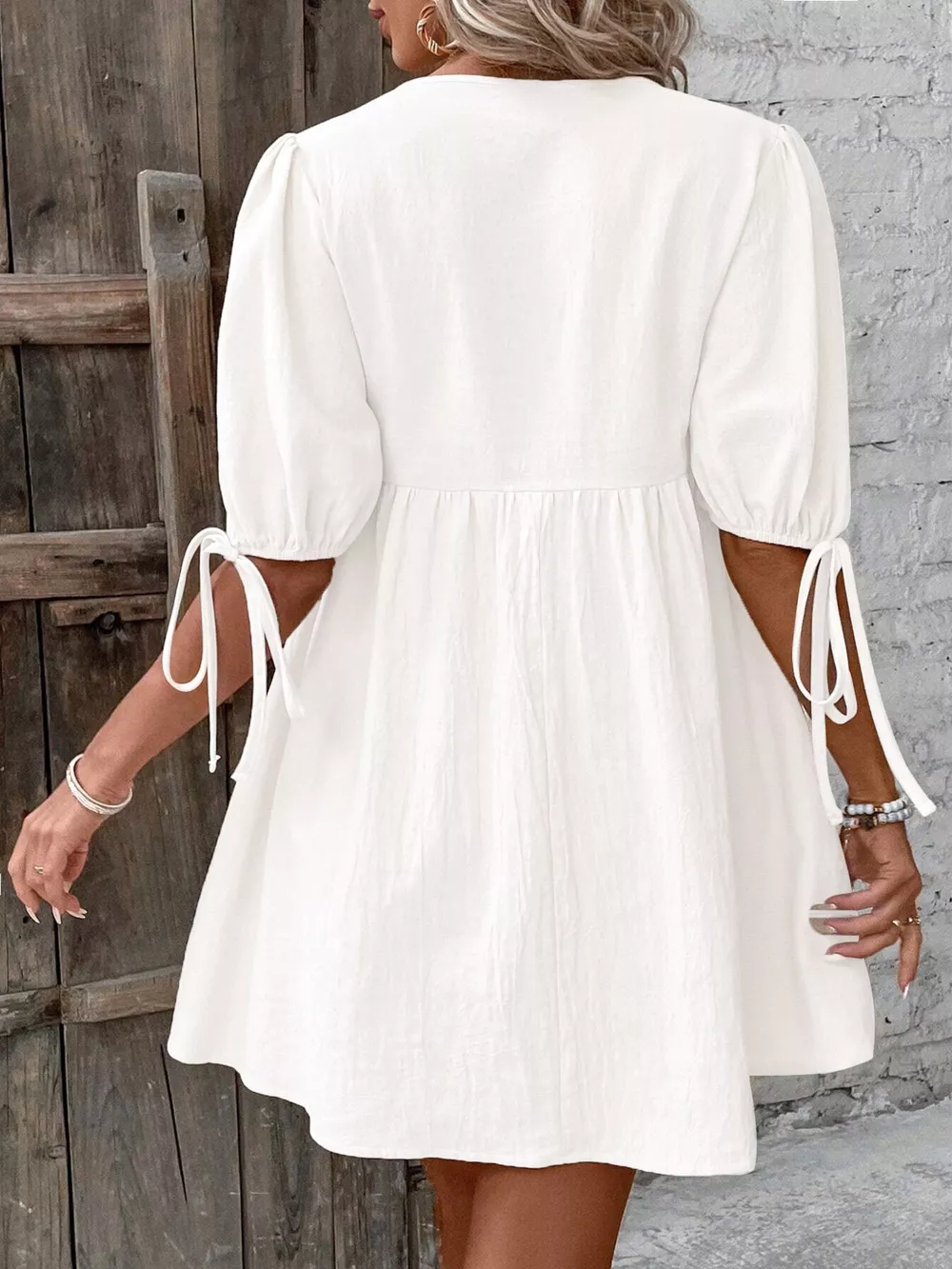 Tie Front Puff Sleeve Mini Dress, image 6