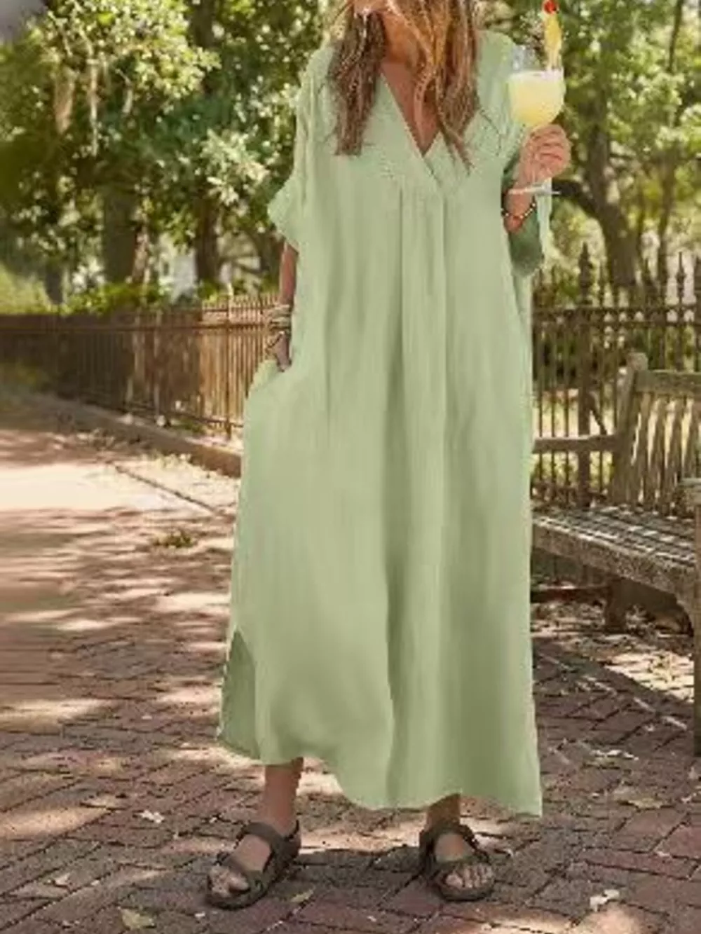 Full Size V-Neck Maxi Dress with Flowy Silhouette Plus Size, image 15