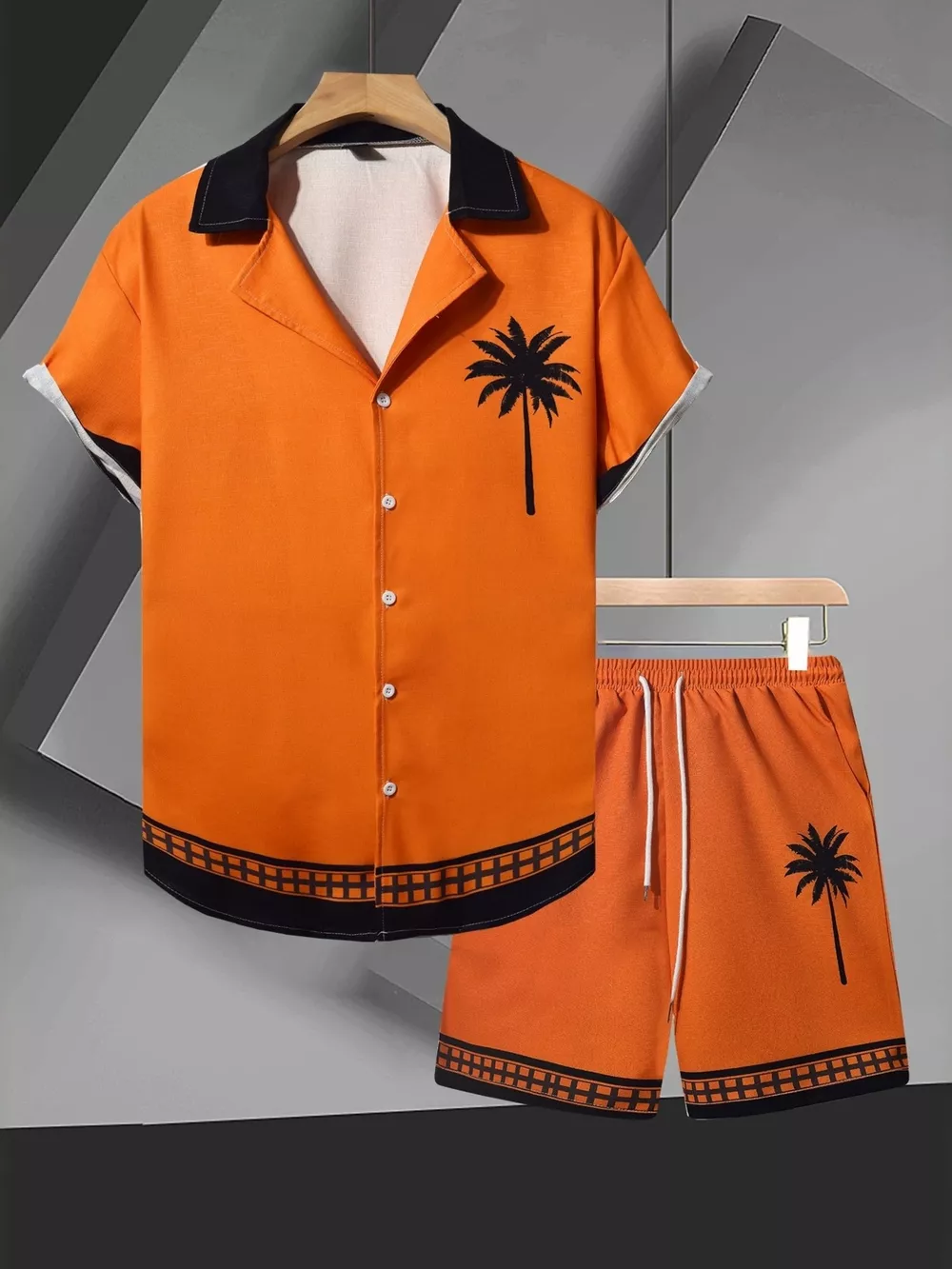 Men's Tropical Palm Tree Print Short Sleeve Shirt and Shorts Set, image 2