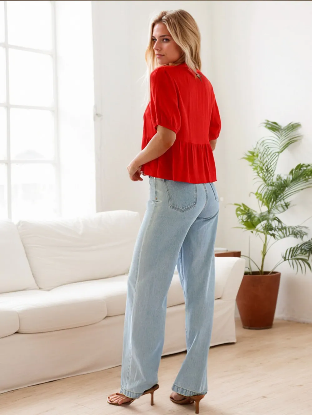 Tie-Front Short Sleeve Blouse, image 3