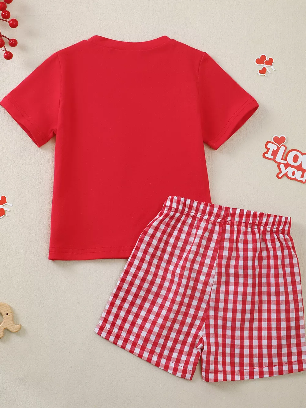 Children's XOXO Heart Print T-shirt & Gingham Shorts Set, image 8