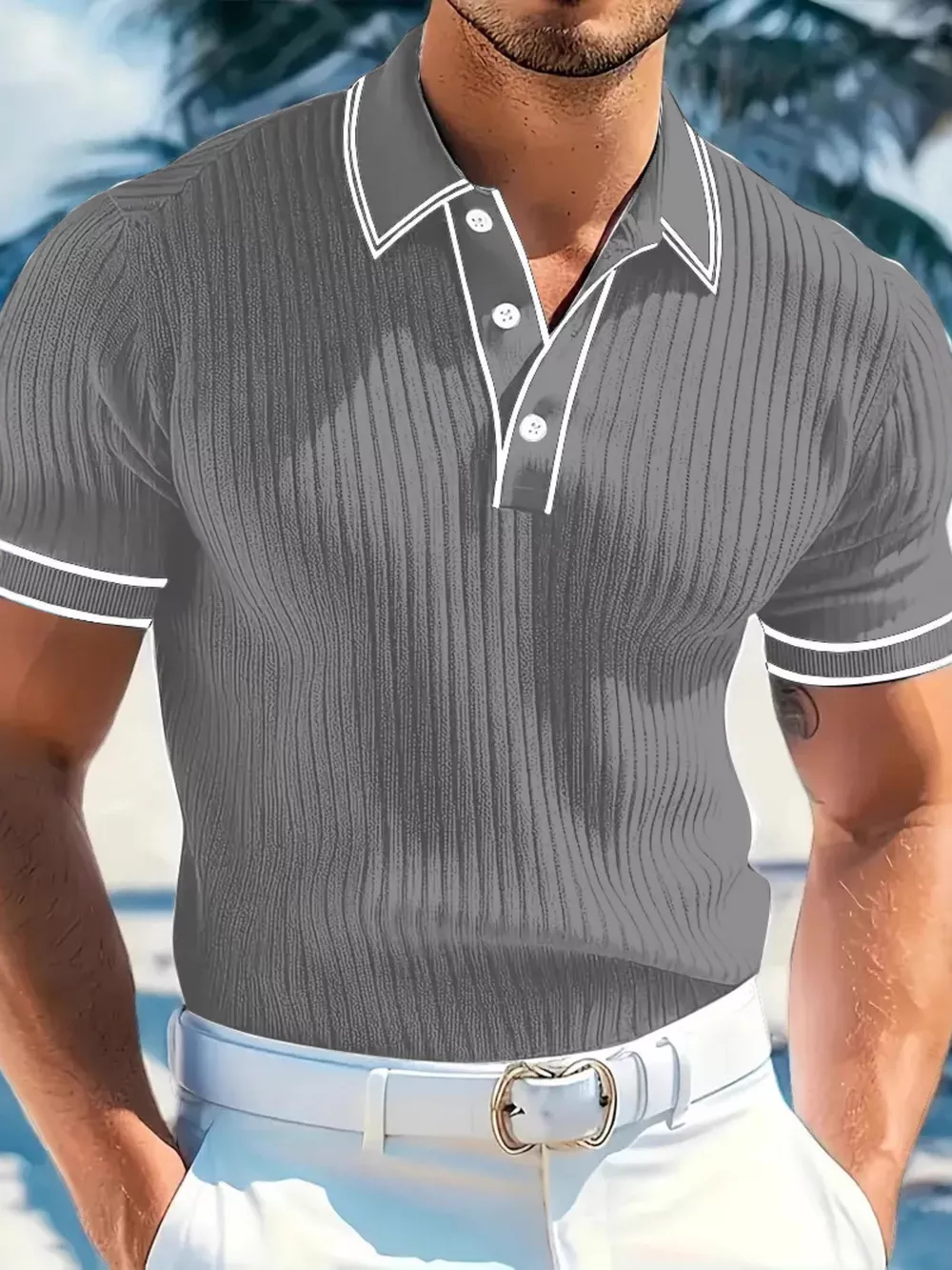 Men‘s Full Size Slim Fit Ribbed Knit Polo Plus Size, image 14