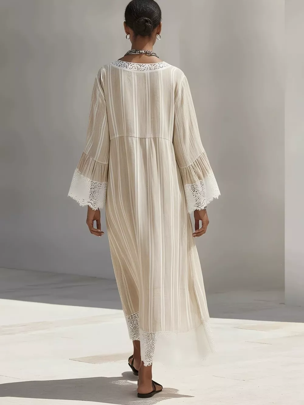 Lace Trim V-Neck Midi Dress, image 4