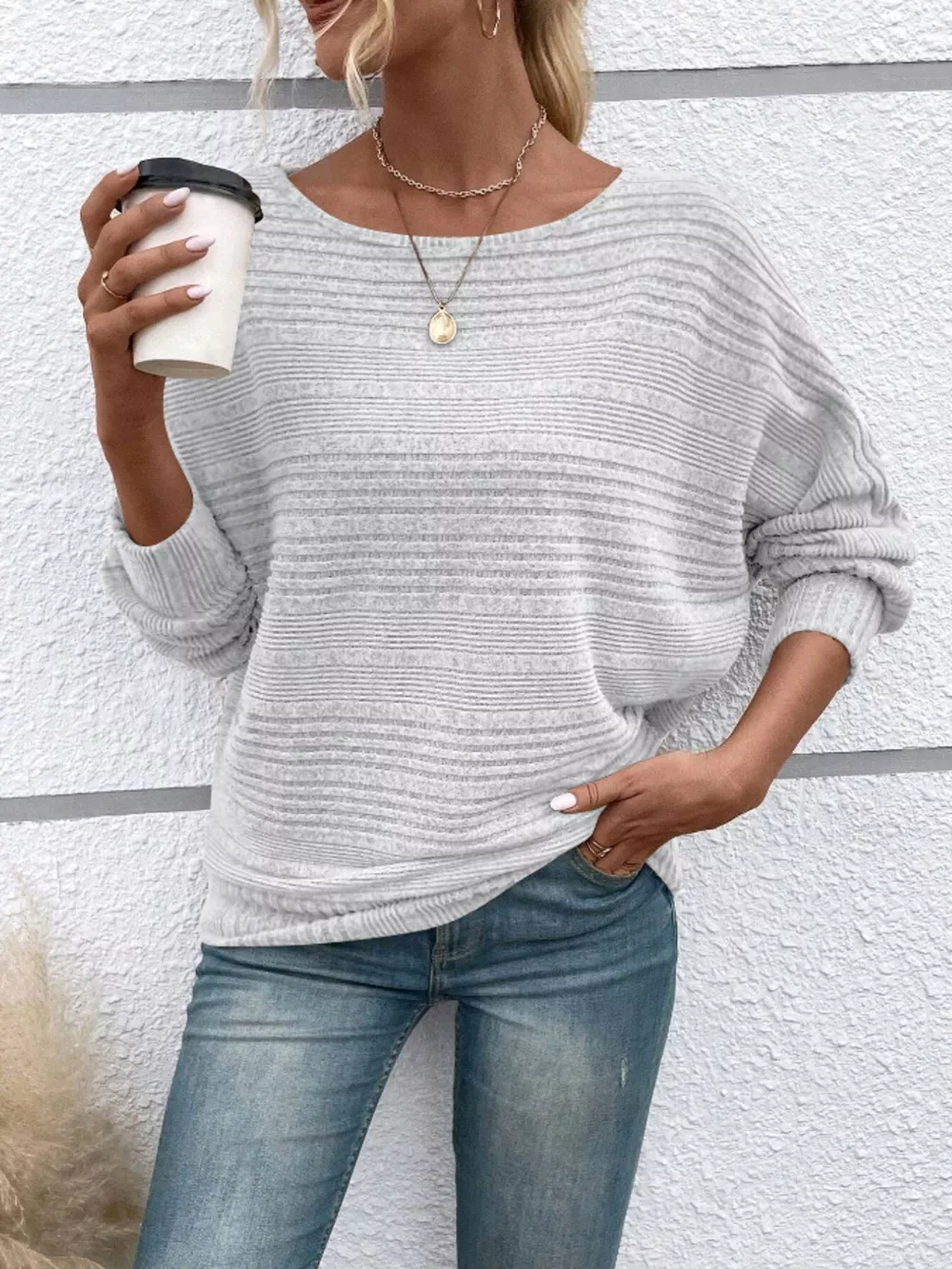 Ribbed Round Neck Long Sleeve Top, image 11