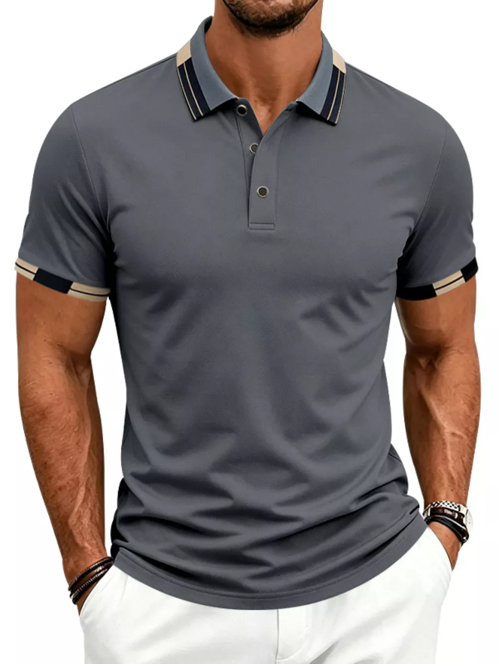 Men's Full Size Slim-Fit Contrast Trim Polo Plus Size, image 7