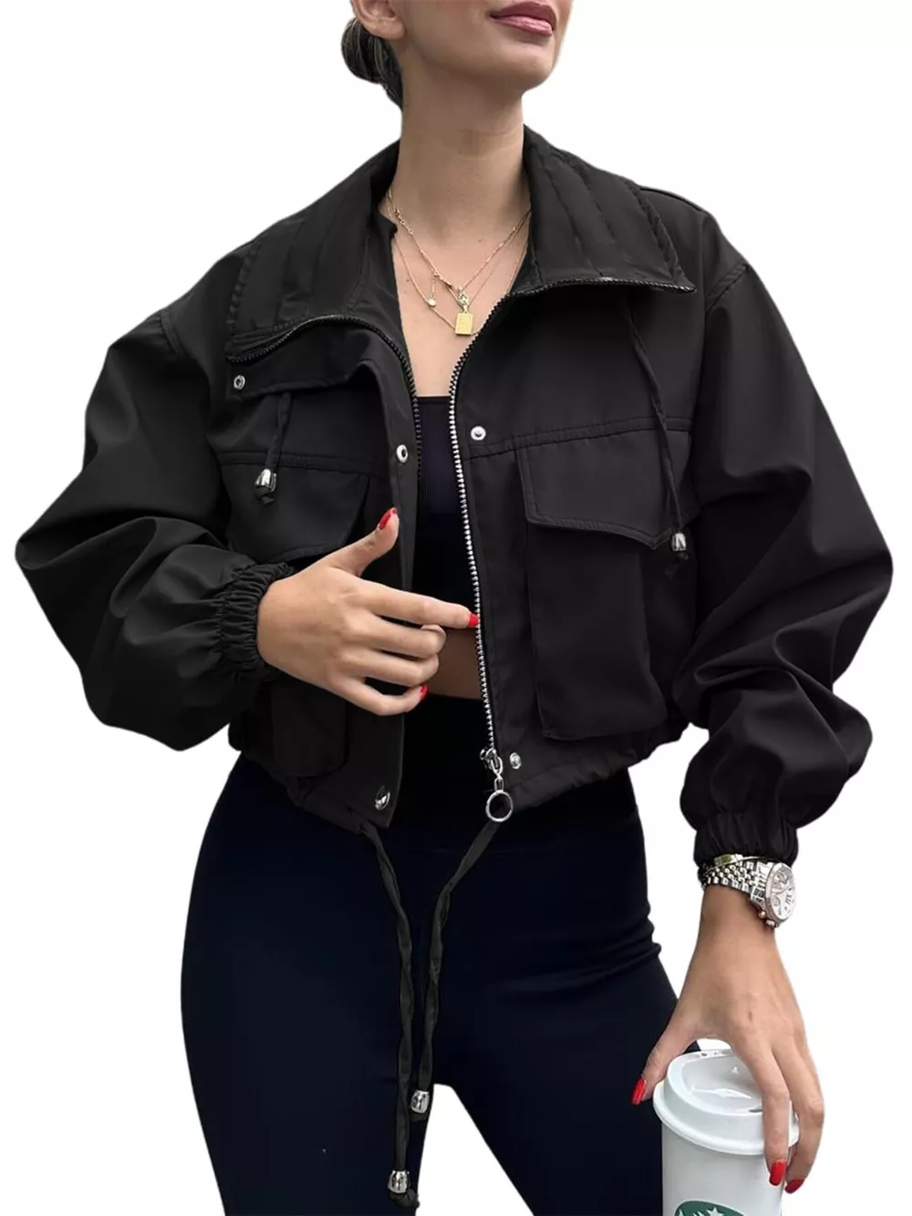 Drawstring Hem Zip Up Jacket, image 9
