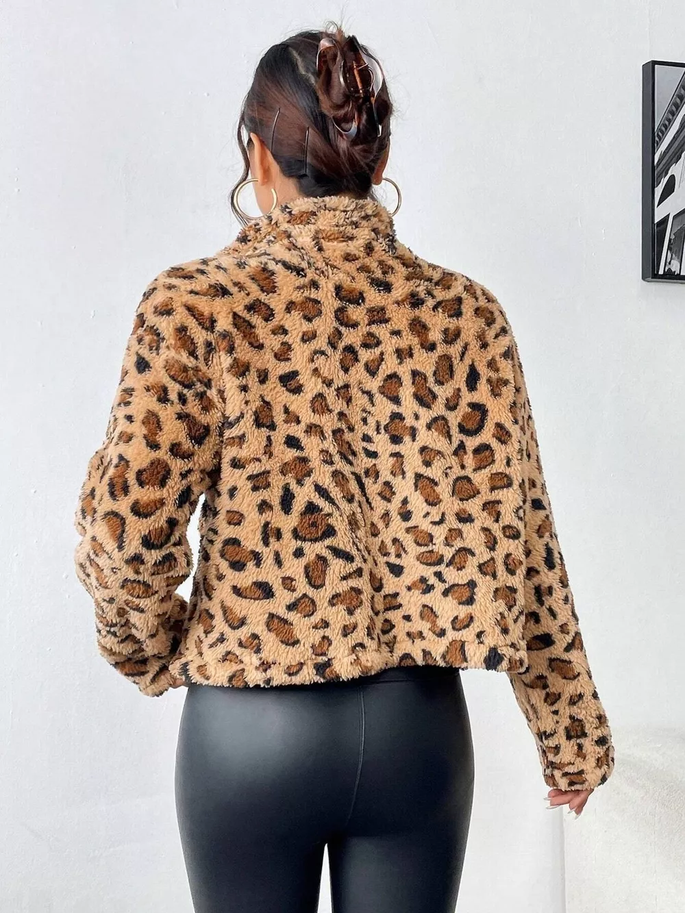 Leopard Fuzzy Zip-Up Jacket, image 3