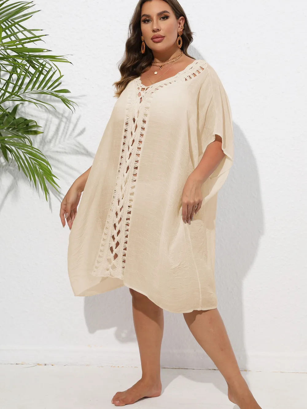 Crochet Trim V-Neck Beach Cover Up Dress, image 9