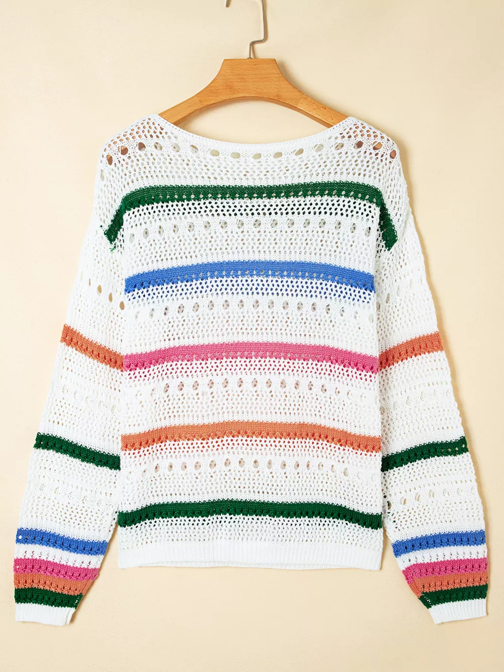 Color Block Striped Pointelle Knit Sweater, image 6