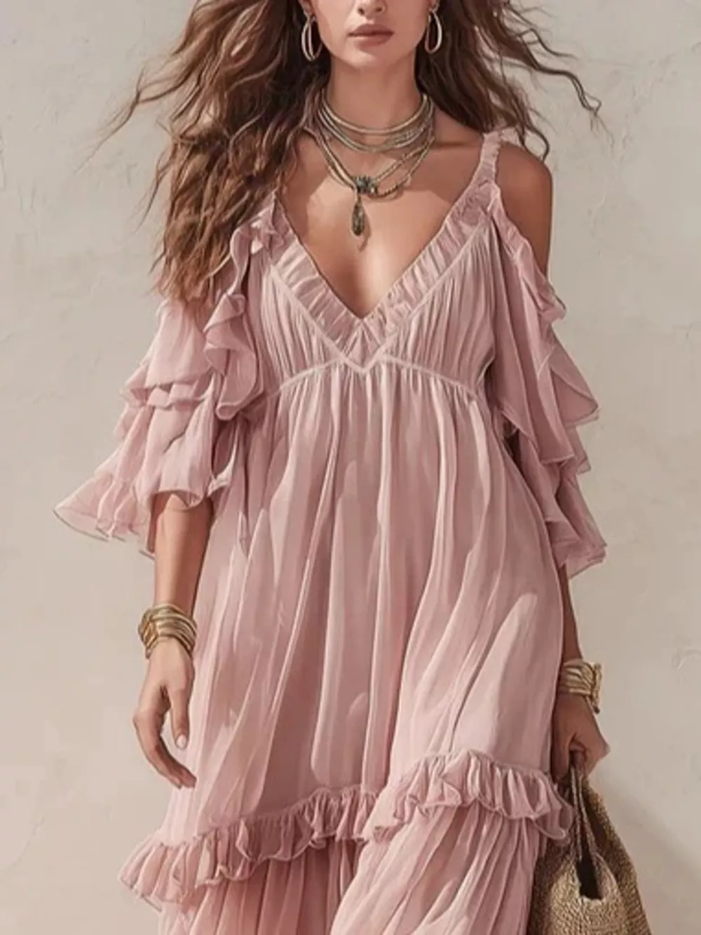 Cold-Shoulder Ruffled Maxi Dress, image 2