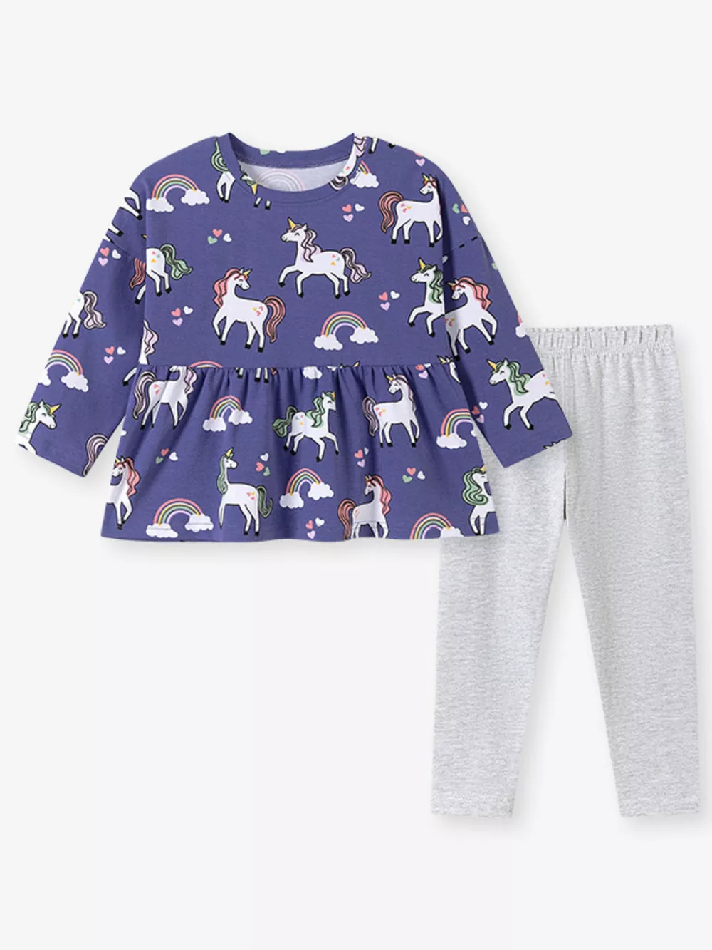 Children‘s Unicorn Print Peplum Top and Leggings Set, image 3