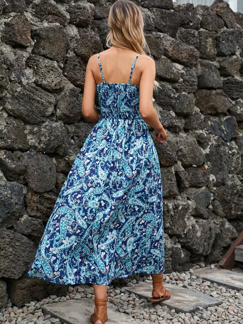 Paisley Print Spaghetti Strap Midi Dress, image 2