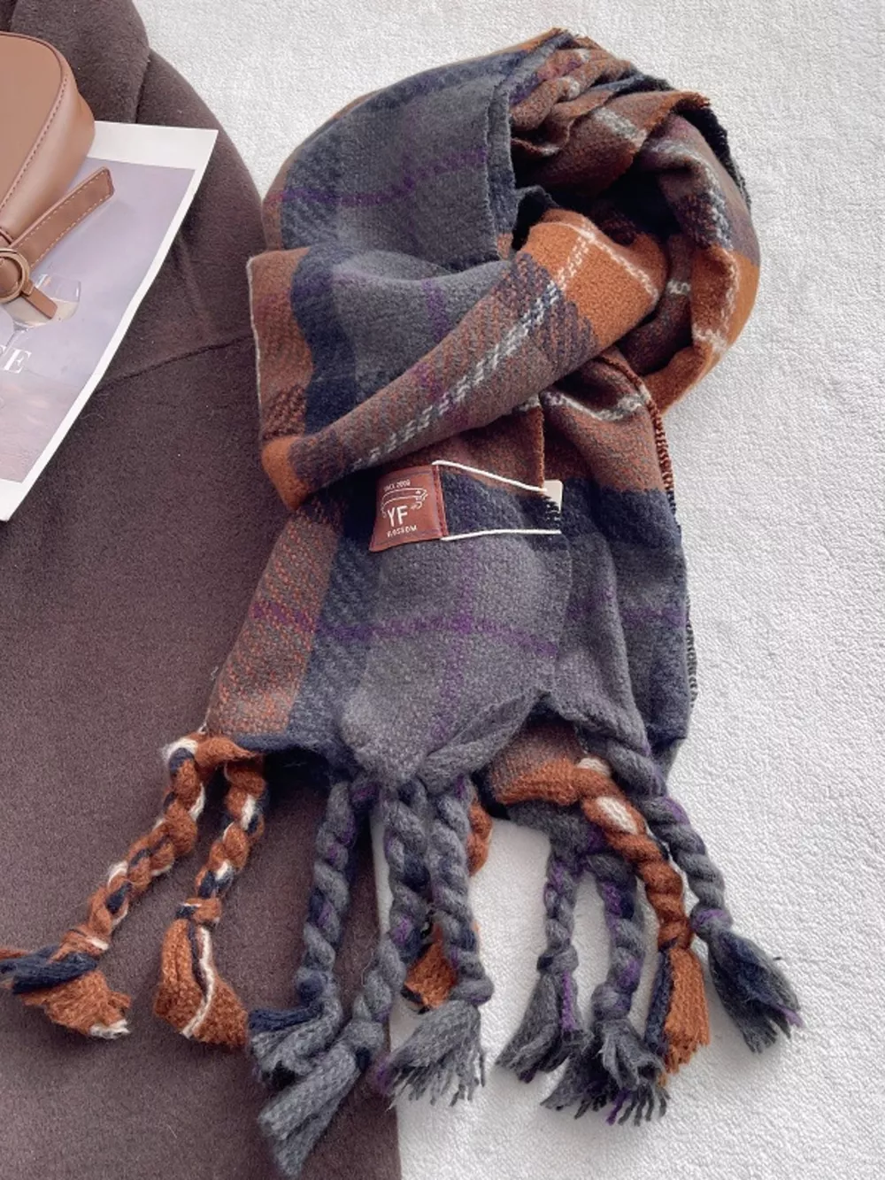 Warm Plaid Tassel Scarf, image 5