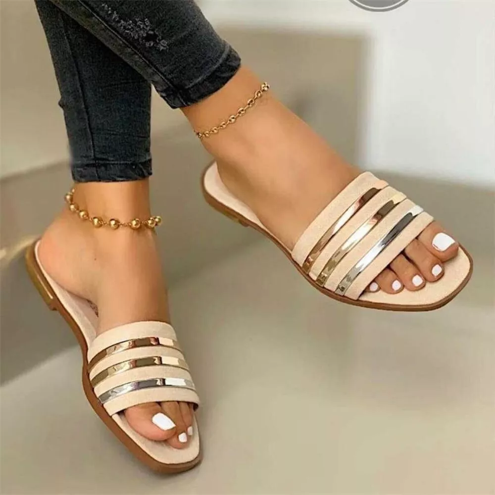 Open Toe Striped Flat Sandals, image 4