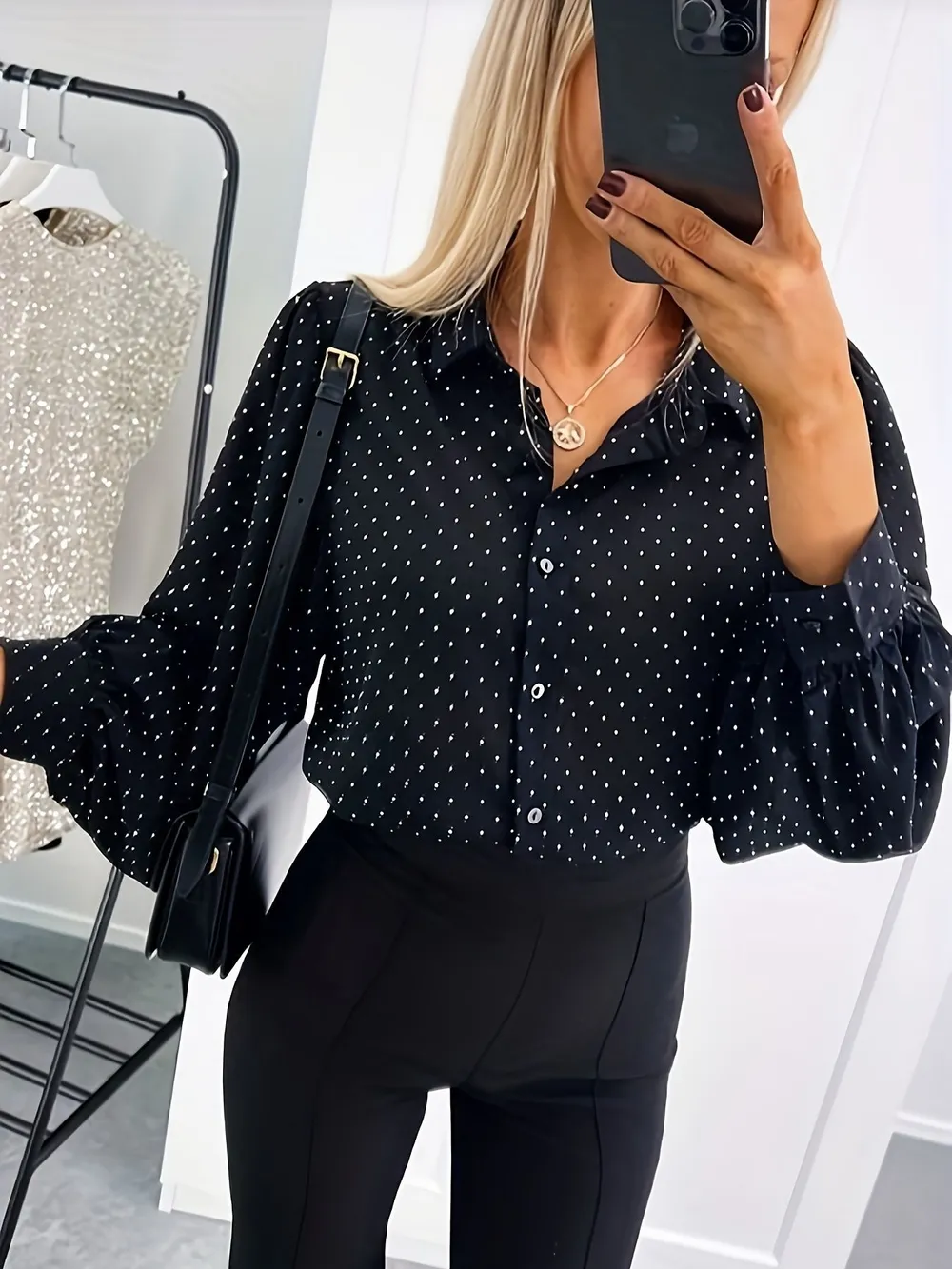 Polka Dot Oversized Button-Up Shirt, image 5