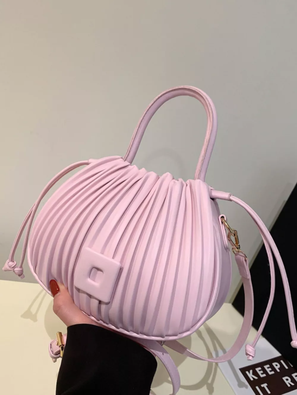 Pleated Bucket Crossbody Bag with, image 5