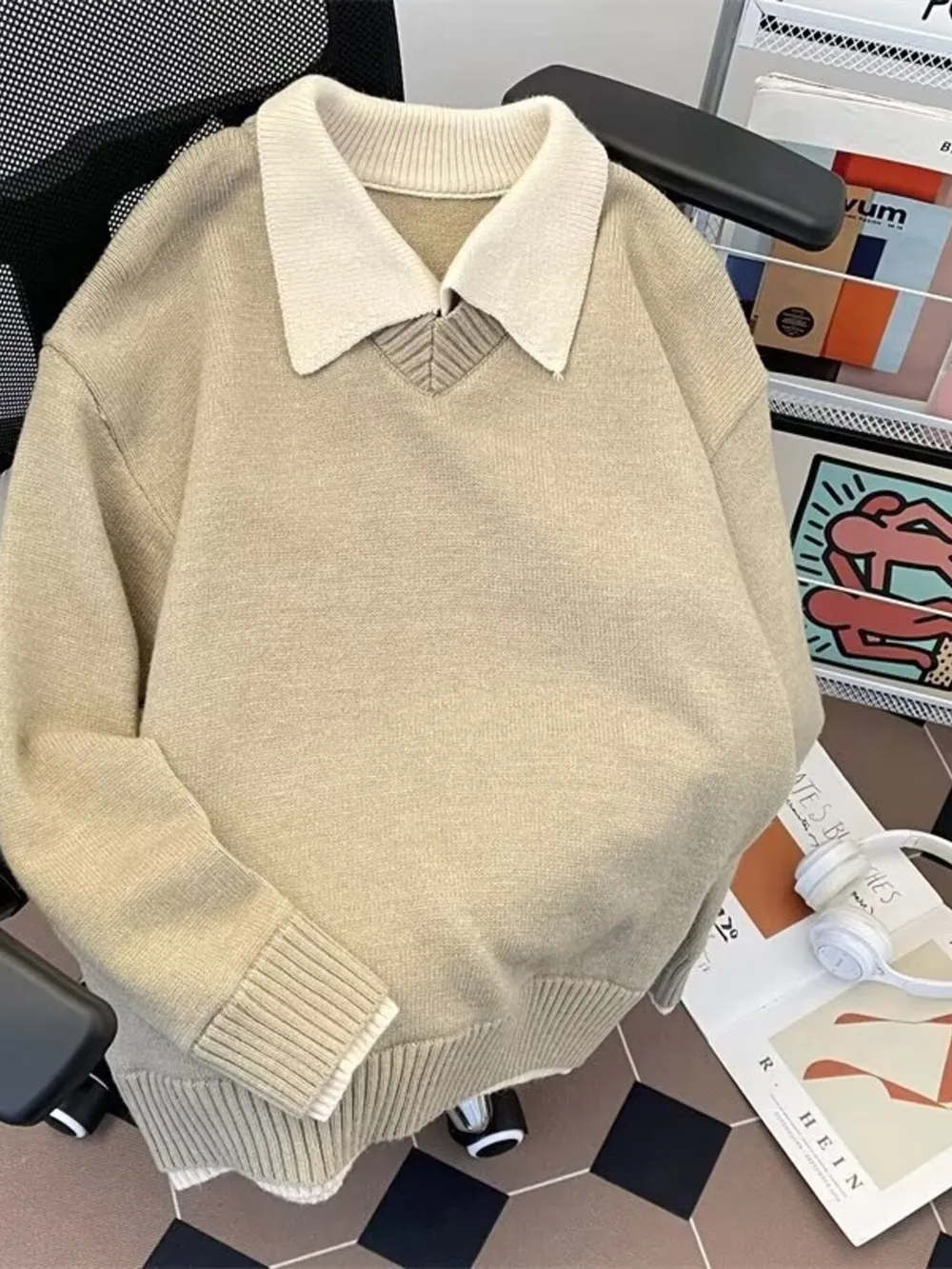 Men's Ribbed Hem Long Sleeve Sweater, image 3