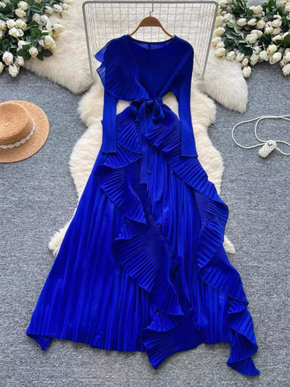 Ruffle Trim Pleated Midi Dress, image 9