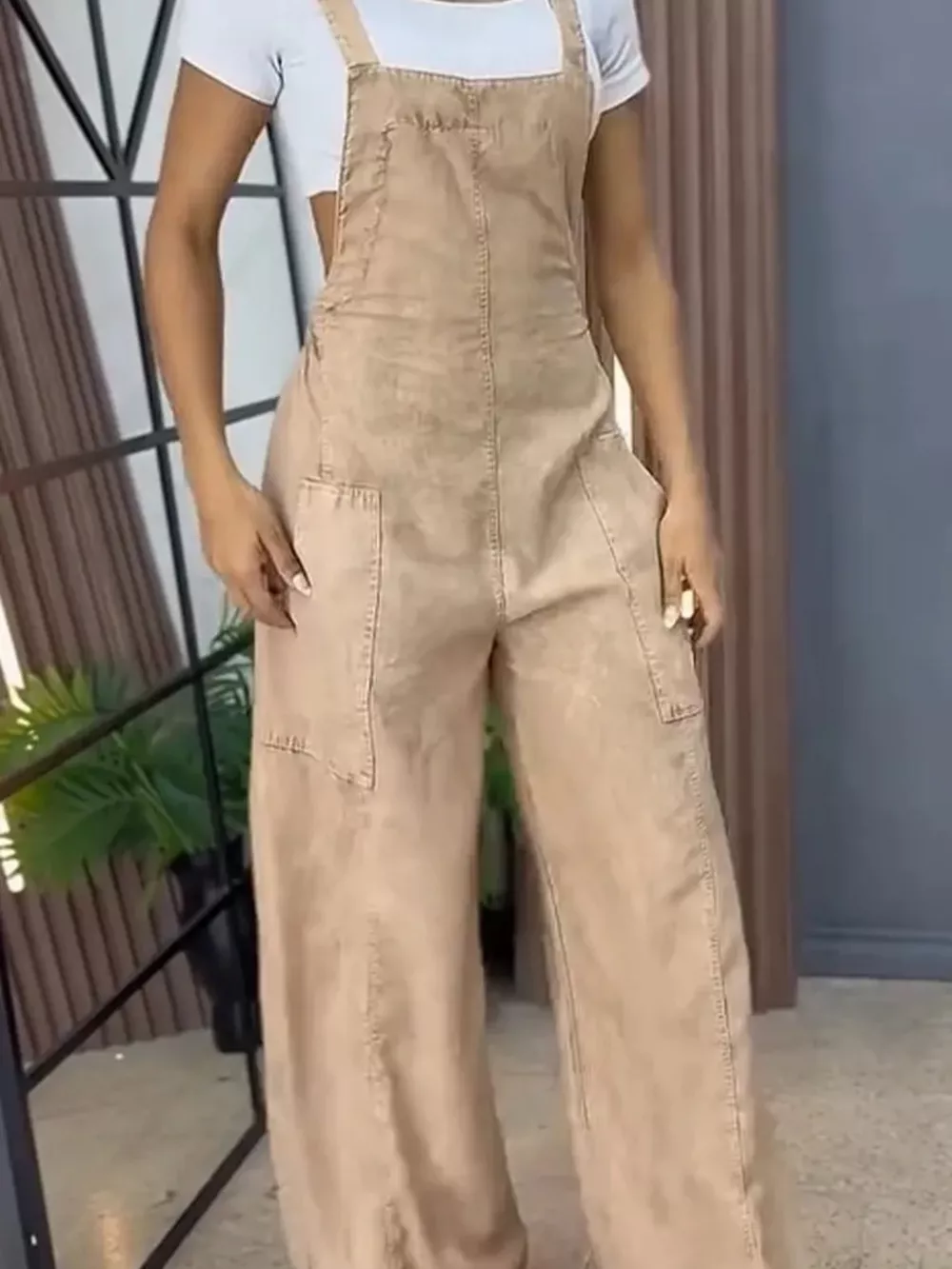 Full Size Vintage Wash Wide Leg Denim Overalls Plus Size, image 10