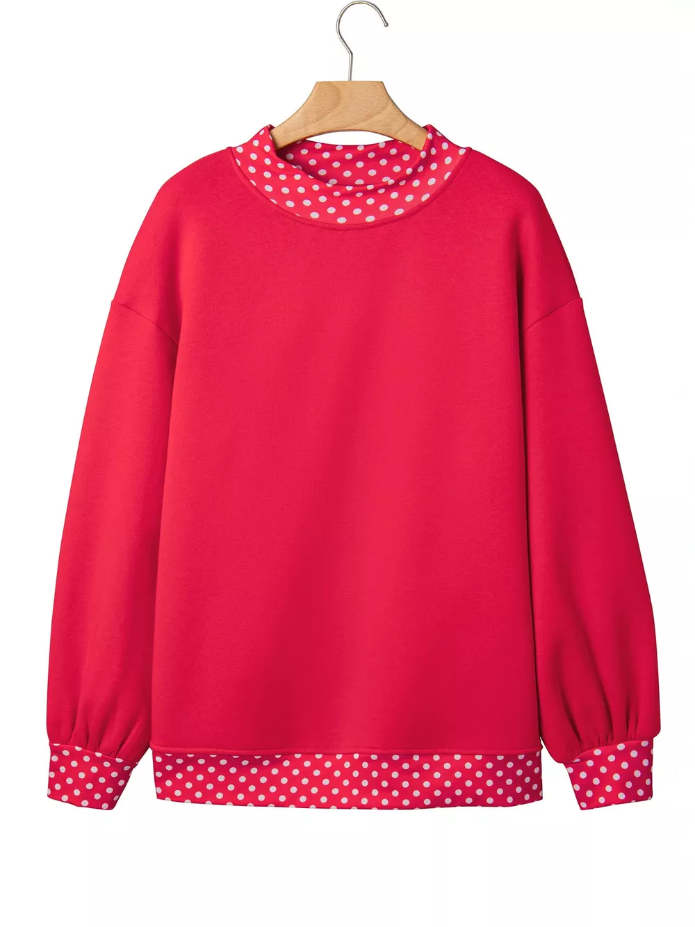Polka Dot Trim Contrast Crew Neck Sweatshirt, image 9