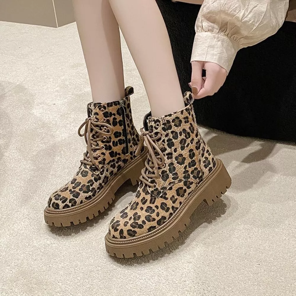 Animal Print Lace-Up Ankle Boots, image 3