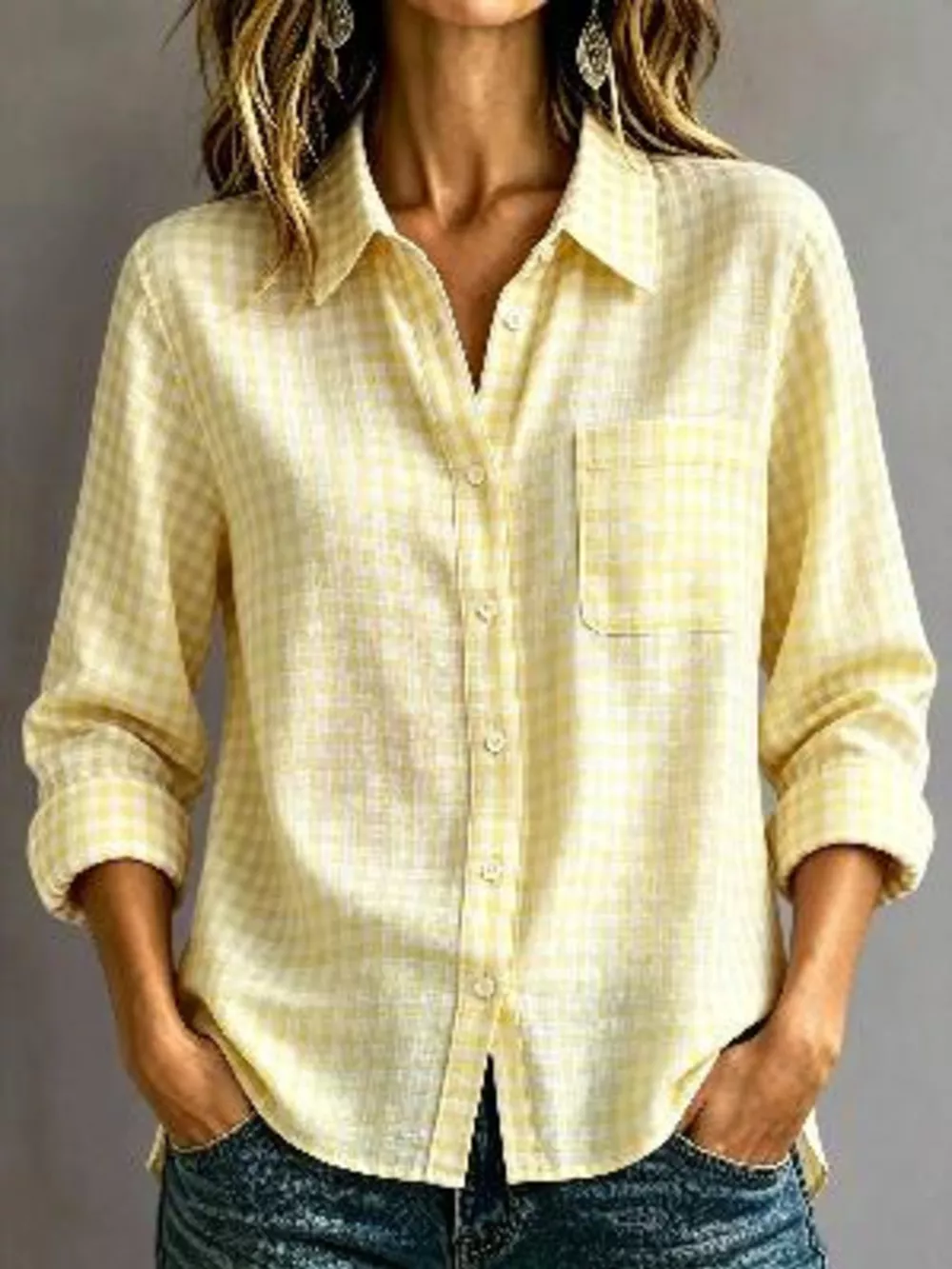 Gingham Button-Down Long Sleeve Shirt, image 11