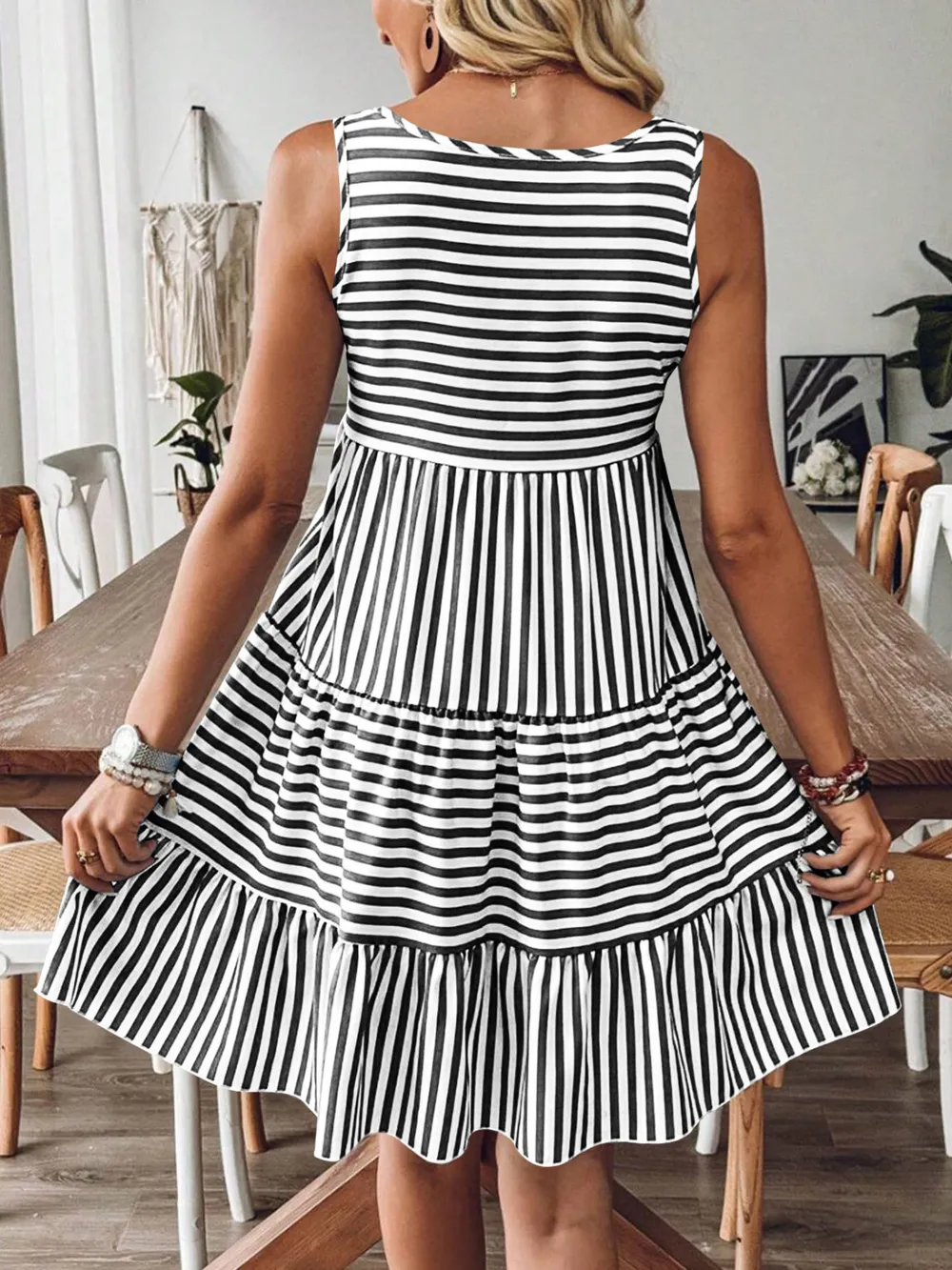 Casual Striped Tiered Ruffle Tank Dress, image 2