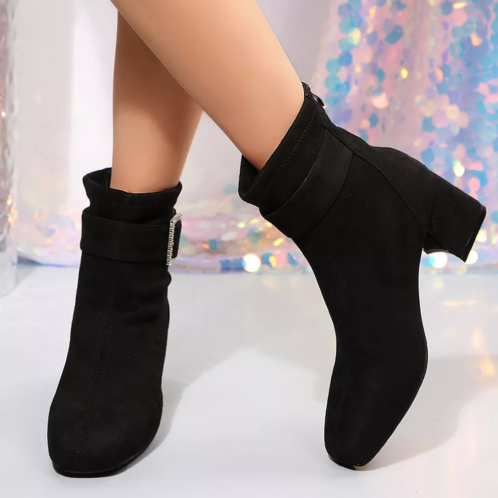 Round Toe Block Heels Boots