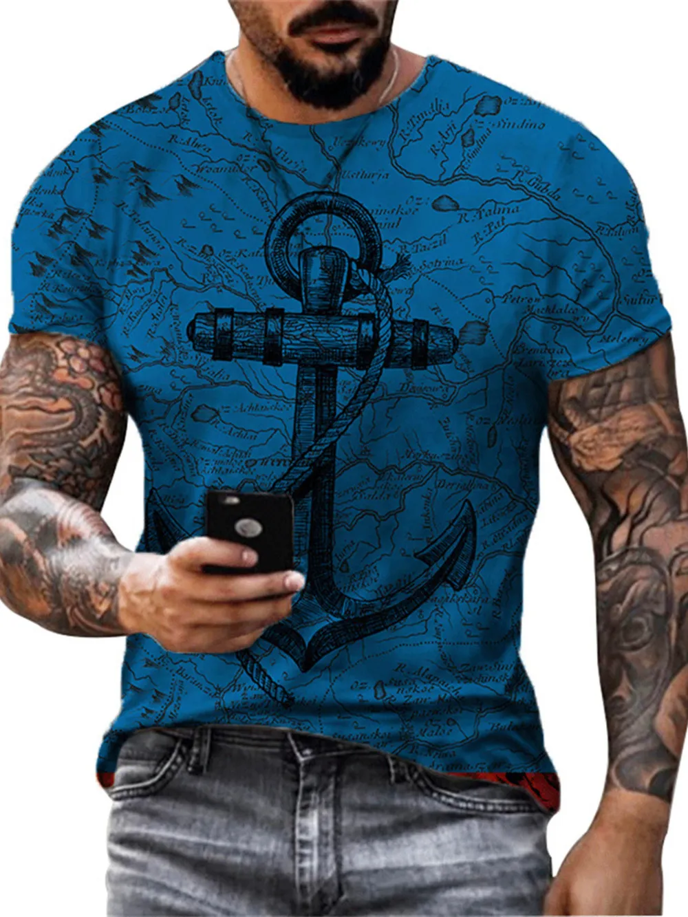 Men's Full Size Artistic Compass Graphic Round Neck T-Shirt Plus Size, image 10