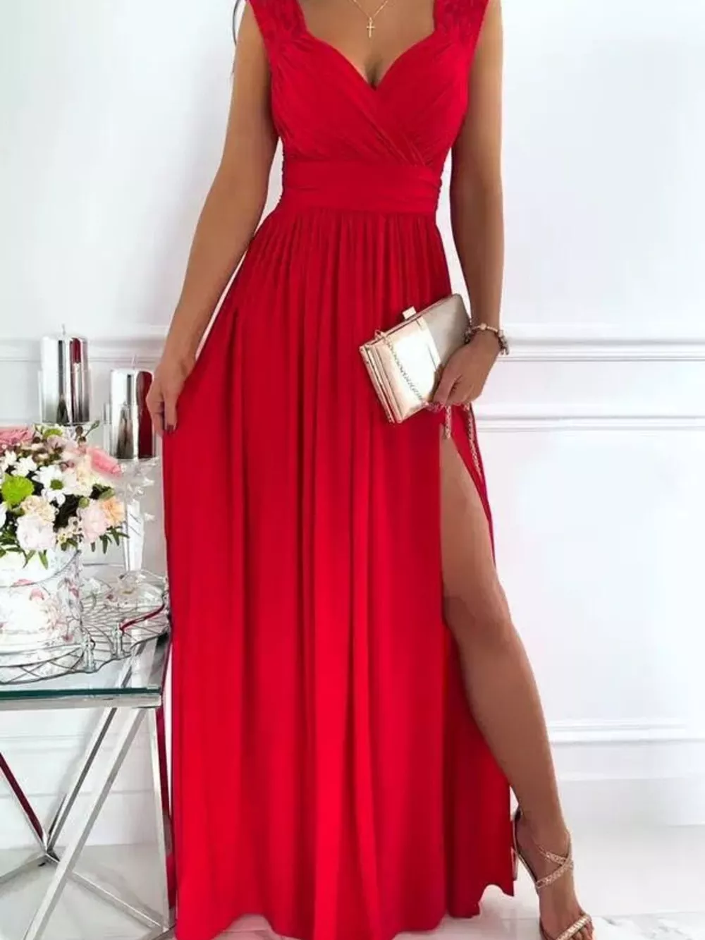 High Slit Lace Detail Maxi Dress, image 11