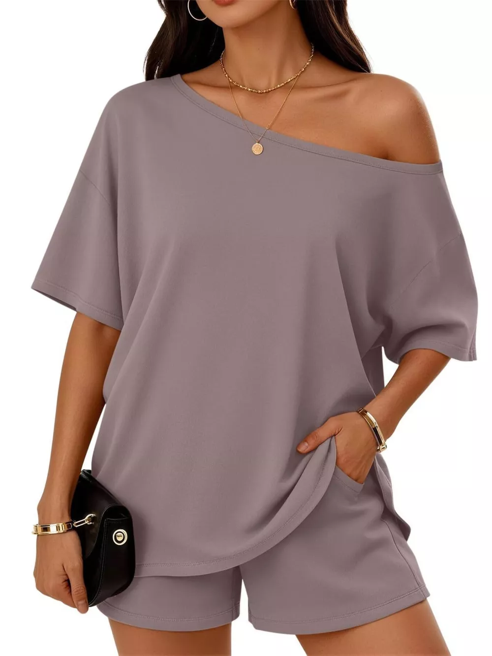 Full Size Boat Neck Tee and Shorts Set Plus Size, image 17