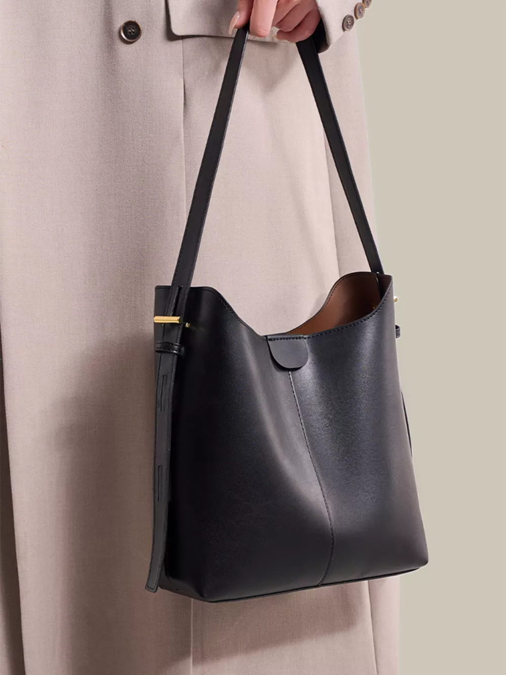 Minimalist PU Leather Bucket Shoulder Bag, image 3