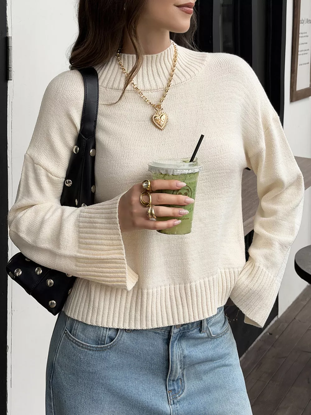 Mock Neck Dropped Shoulder Sweater, image 3