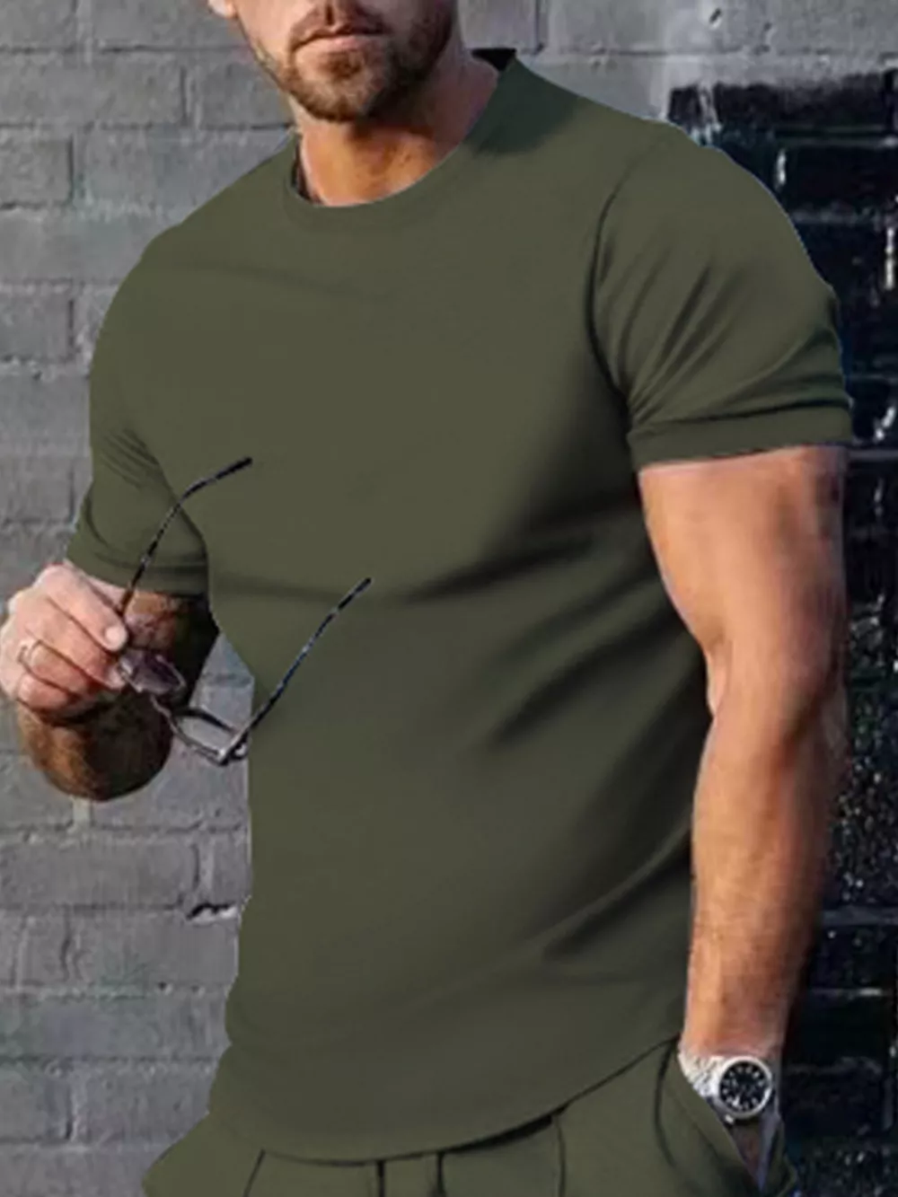 Men's Plus Size Solid Color Casual T-Shirt, image 2