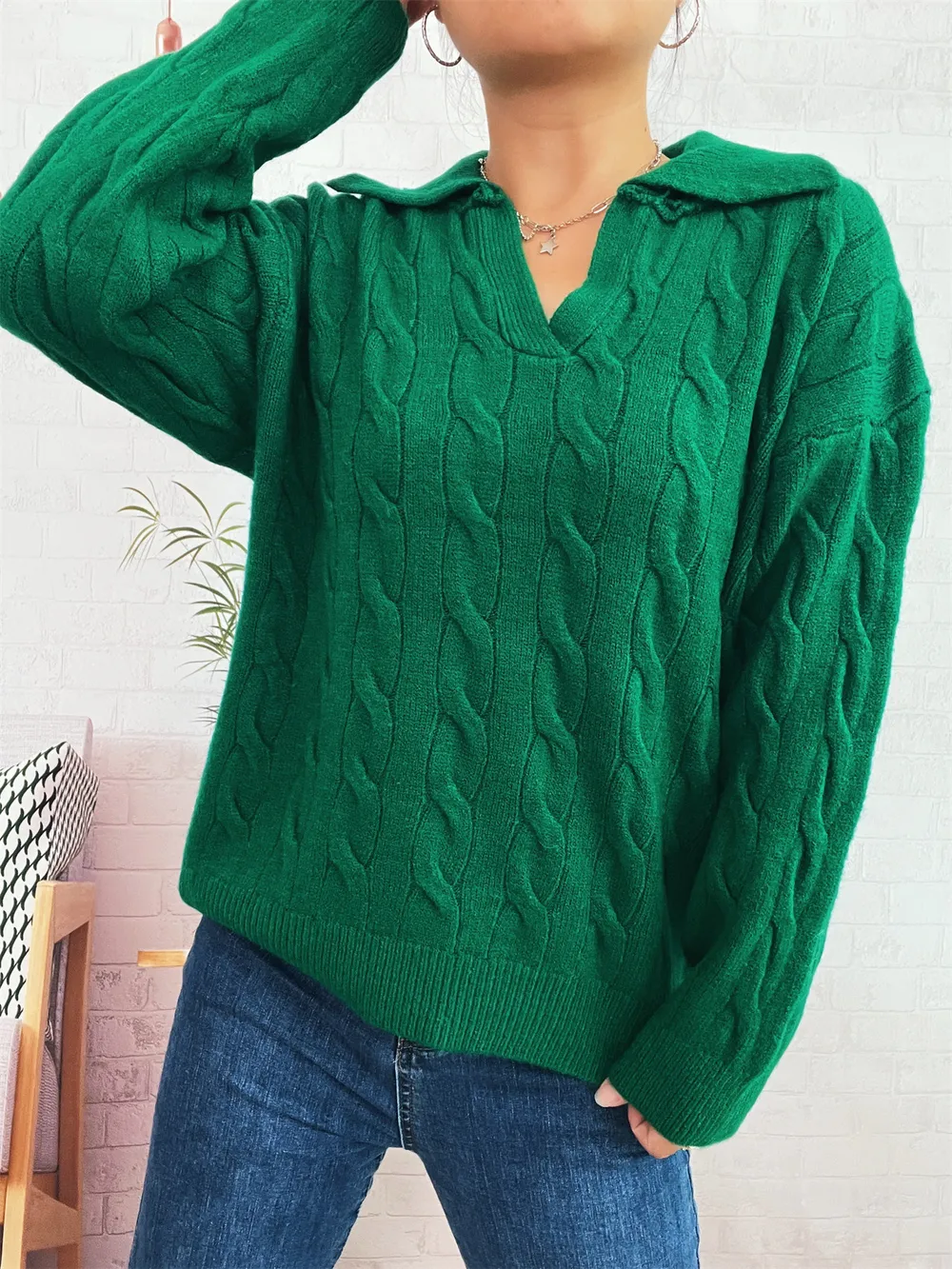 Cable Knit Johnny Collar Sweater, image 10