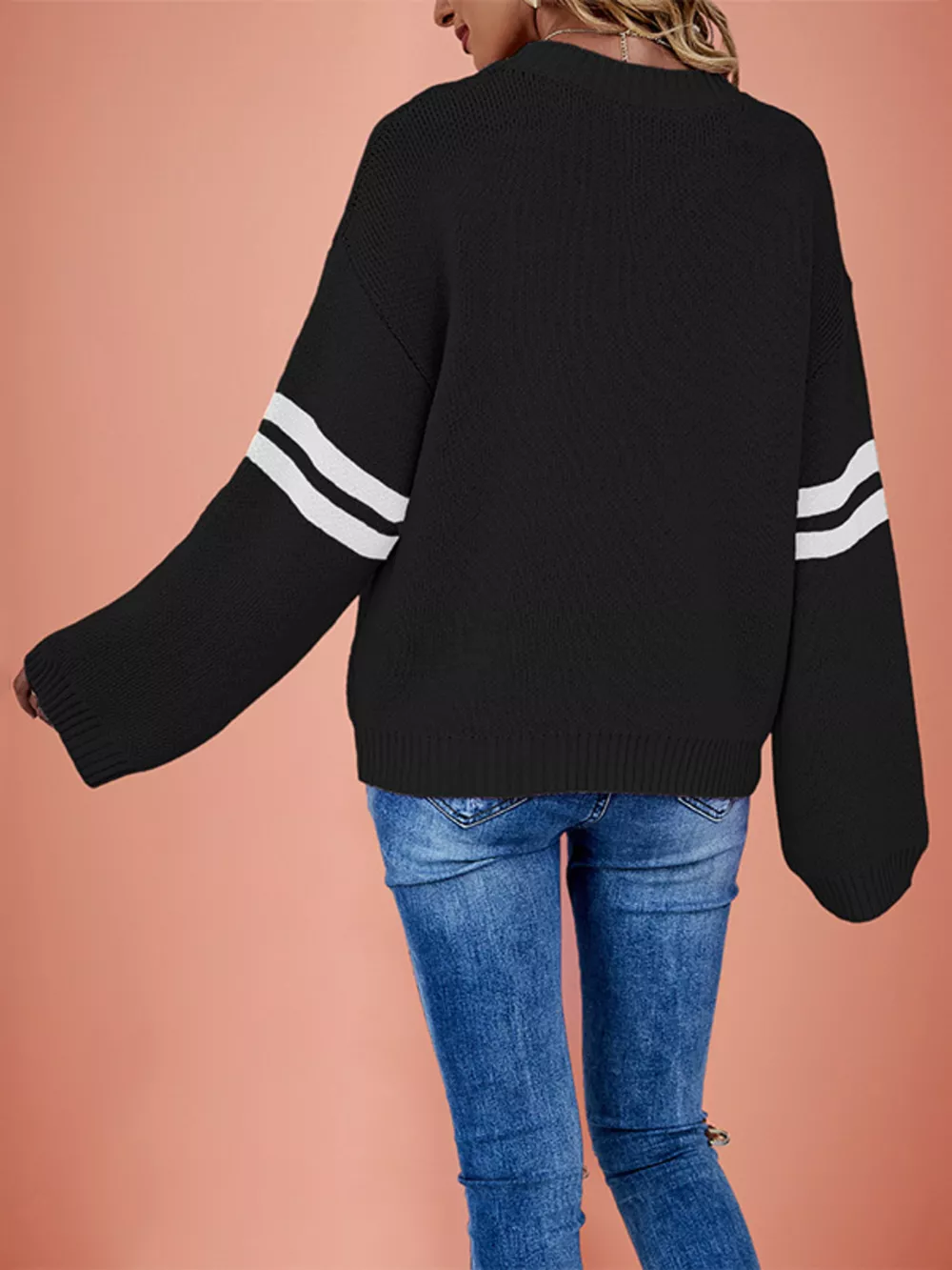 Heart Pattern Dropped Shoulder Sweater, image 4