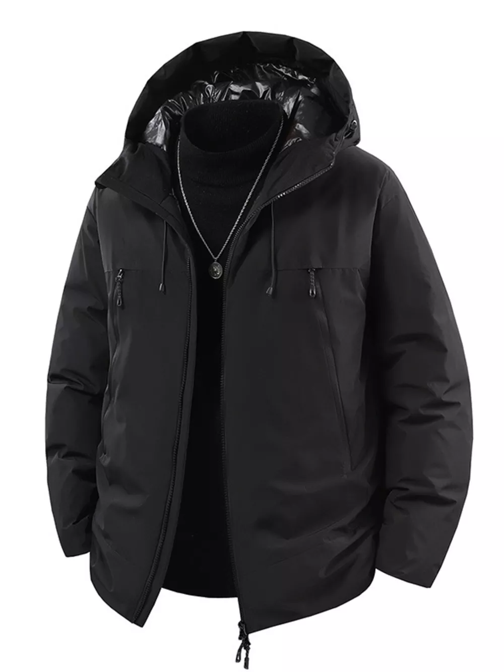 Men's Plus Size Zip Up Hooded Puffer Jacket