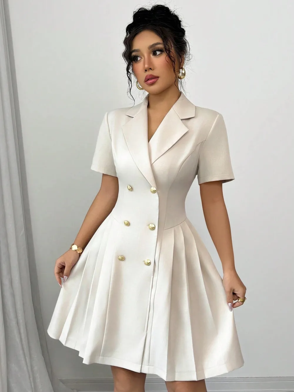 Double-Breasted Short Sleeve Dress, image 8