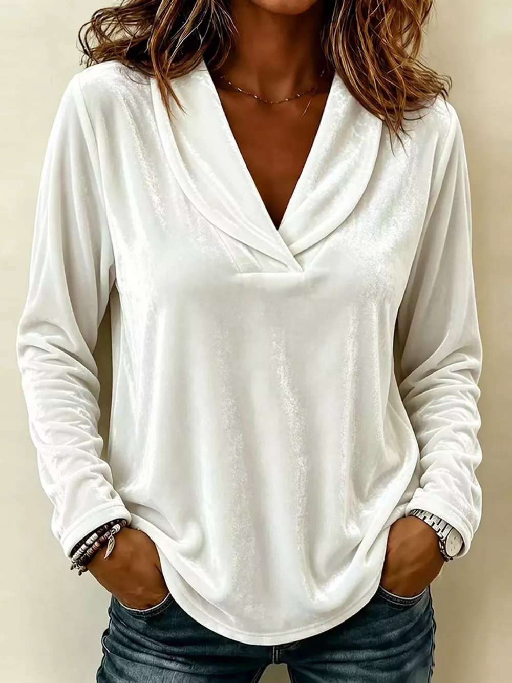 Full Size Velvet Long Sleeve T-Shirt Plus Size