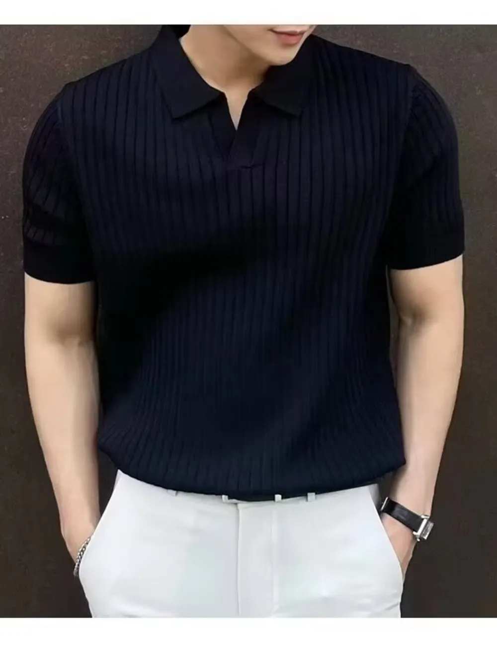Men's Full Size Ribbed Short Sleeve Knit Polo Plus Size, image 9