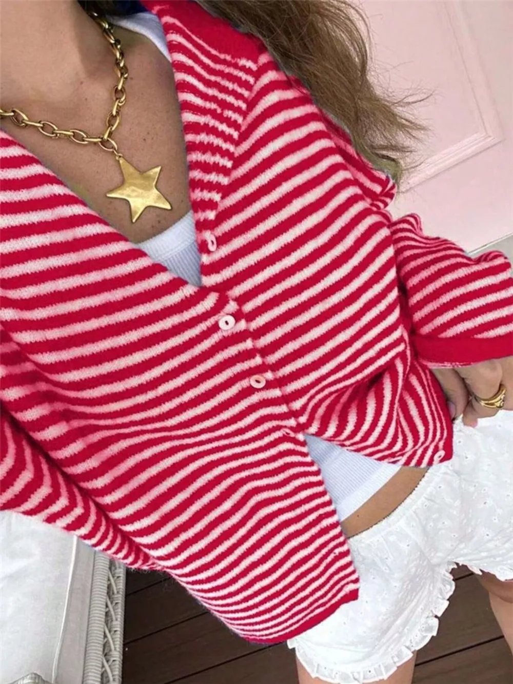 Striped Knit Button Up Cardigan, image 3